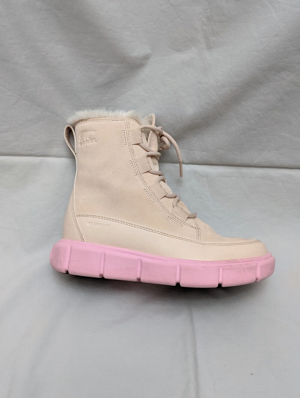 Sorel Girls Beige Faux-Fur Ankle Insulated Snow Boots Size 2 - Picture 9 of 10